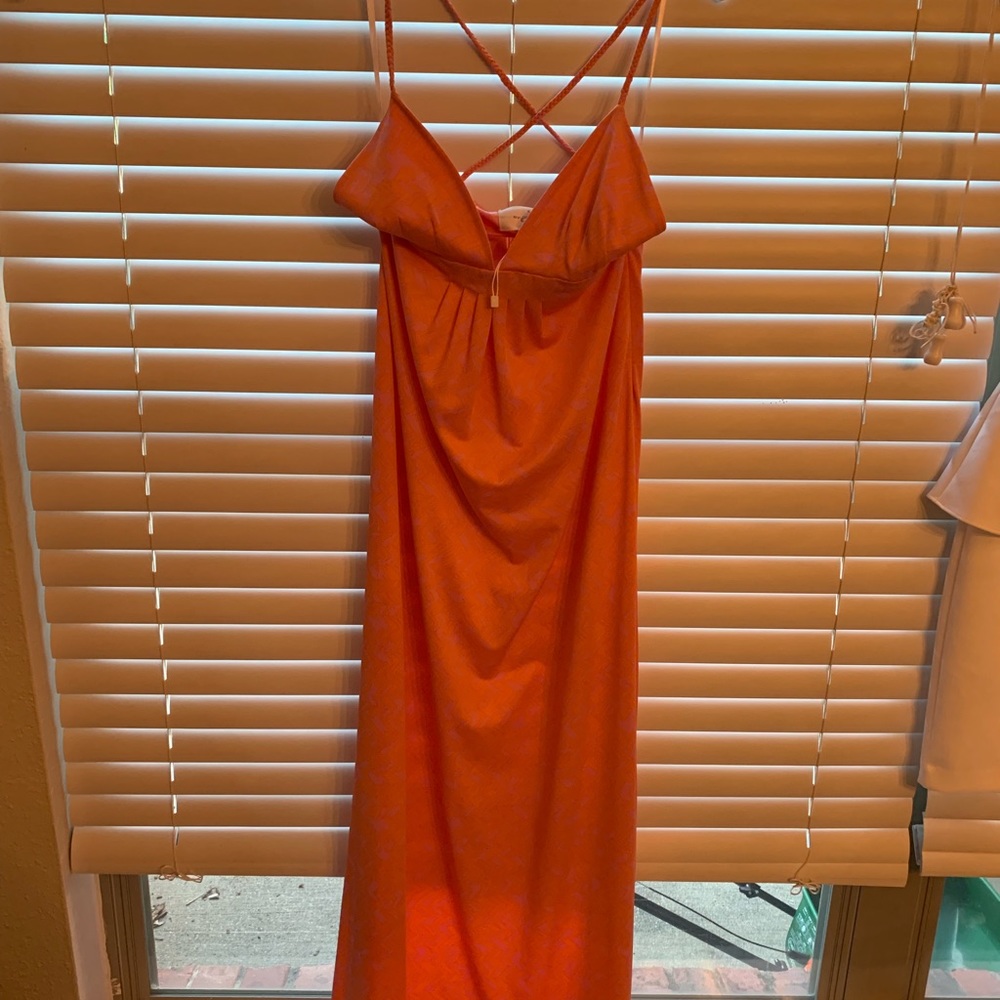 Pink and orange low cut maxi